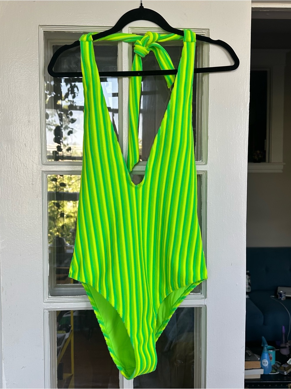 Women’s Neon Green Striped One-Piece Swimsuit
